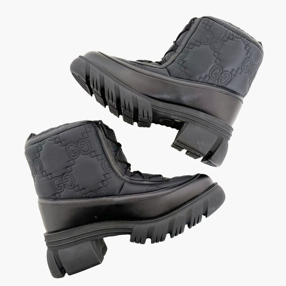 Gucci Romance GG Quilted Snow Boot EU 42 US 12 Black Nylon Leather Puffer Combat - Picture 8 of 16